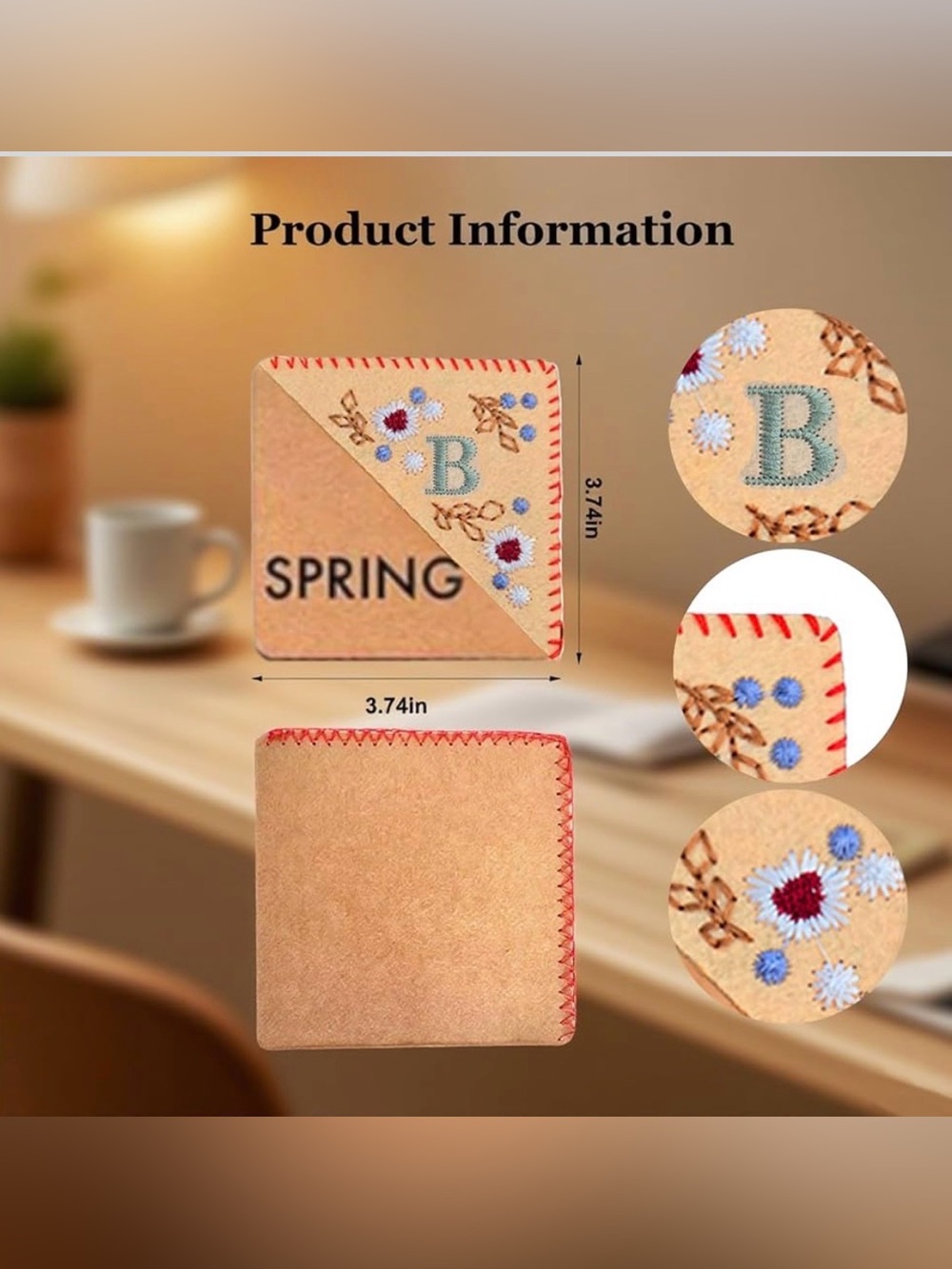 Embroidered Felt Corner Bookmark in Tan with Initial B - Picture 3 of 3